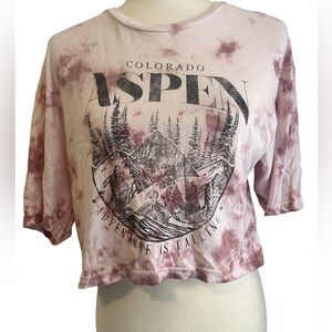 Garage pink tie dye “Aspen” cropped graphic   t-shirt. Oversized.  Size Small